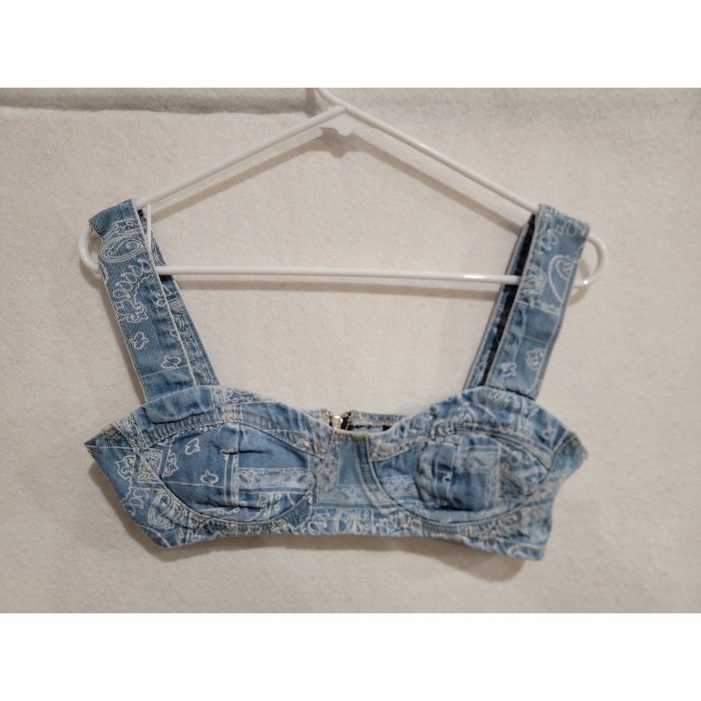 PLT Blue Paisley Denim Corset Top Bustier Bralette Y2K Festival Western Size 6